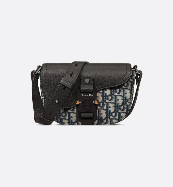 Túi đeo chéo Mini Saddle Messenger Bag with Flap Blue Dior Oblique Jacquard