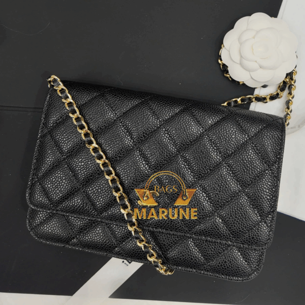 Túi Xách Nữ Hàng Hiệu Cao Cấp Nel WOC 19CM Màu Đen Da CAVIAR Khóa Gold.