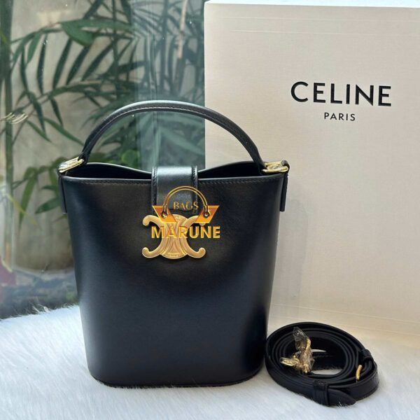 Túi Xách Hàng Hiệu Sọt Clin Kết hợp Da Bò Size 20cm Màu Đen