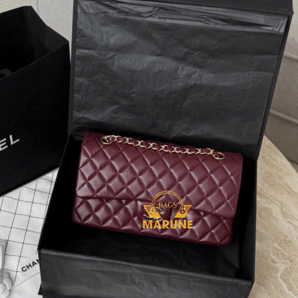 Túi Xách nữ hàng hiệu cao cấp Classic màu Burgundy size 25cm da Caviar - Bản Chuẩn - CN01