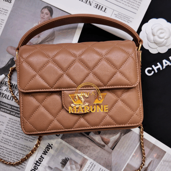 Túi Đeo Chéo Nữ Hàng Hiệu Cao Cấp Nel Flap With Top Handle Màu Nâu Size 19