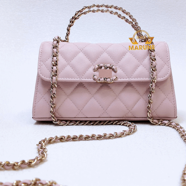 Túi Xách Hàng Hiệu Quai Cầm 23P Flap Bag 19cm Màu Hồng Caviar Gold Hardware.