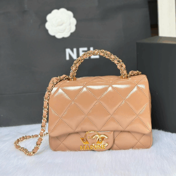 Túi Xách Nữ Nel Quai Xách CC Flap Bag With Top Handle 19cm Màu Na· Khóa Gold - Chuẩn Hàng Hiệu Cao Cấp