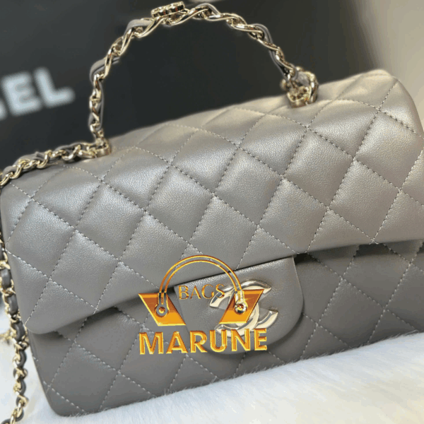 Túi Xách Nữ Quai Xách Nel Flap Bag With Top Handle Size 20cm da cừu màu xám - CN018