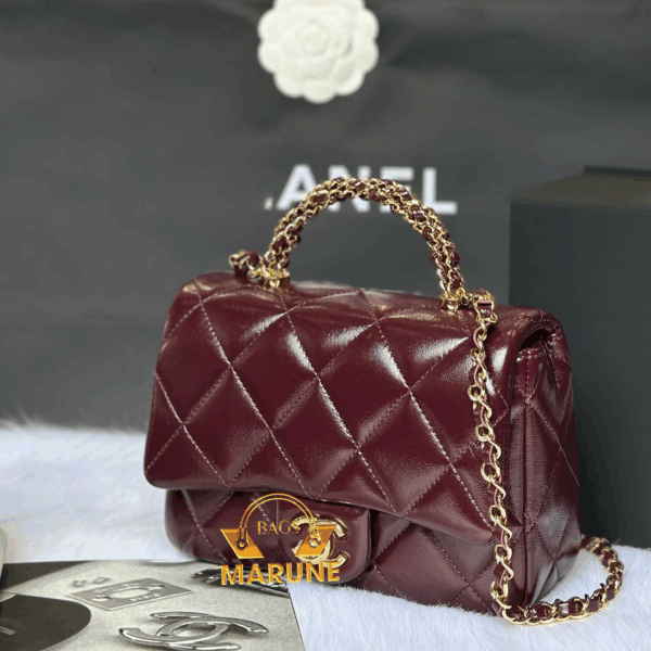 Túi Xách Nữ Nel Quai Xách CC Flap Bag With Top Handle 19cm Màu Đỏ Khóa Gold - Chuẩn Hàng Hiệu Cao Cấp