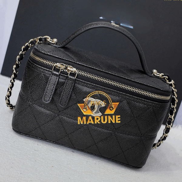 Túi Đeo Chéo Nữ Hàng Hiệu Có Quai Cầm Nel C25 Vanity Da Caviar Bag Màu Đen