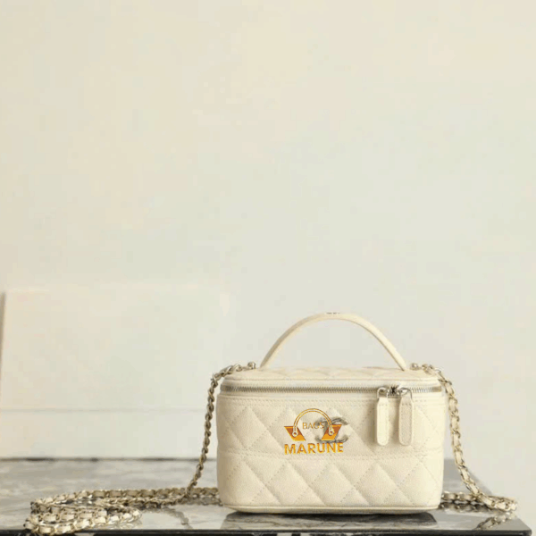 Túi Đeo Chéo Nữ Hàng Hiệu Có Quai Cầm Nel C25 Vanity Da Caviar Bag Màu Trắng