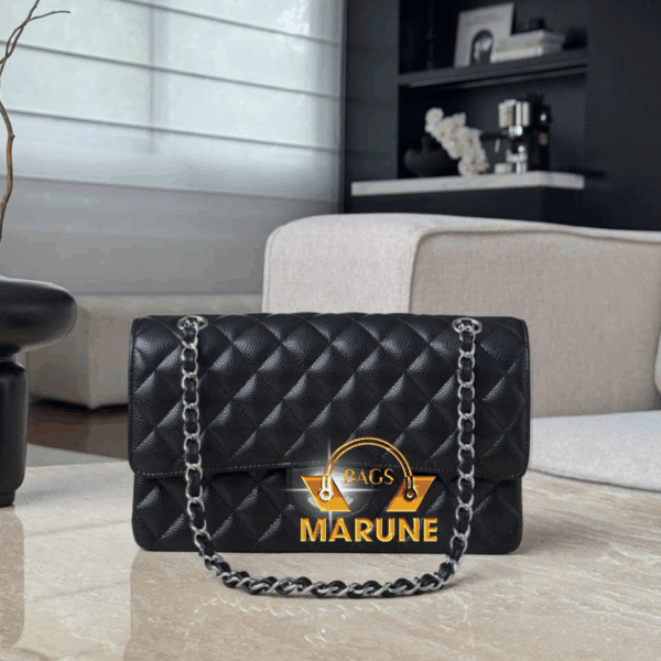 Túi Xách Tay Nữ Classic Hàng Cao Cấp Màu Đen Silver Da Caviar Bản VVIP - CN02