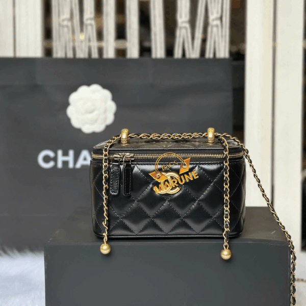 Túi Nữ Đeo Chéo Hàng Hiệu Nel Vanity Cốp Màu Đen Da Lamb Size 16cm