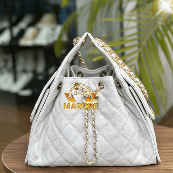 Túi Xách Nữ Nel C25 Màu Trắng Xám Small Handbag Da Calfskin & Gold.