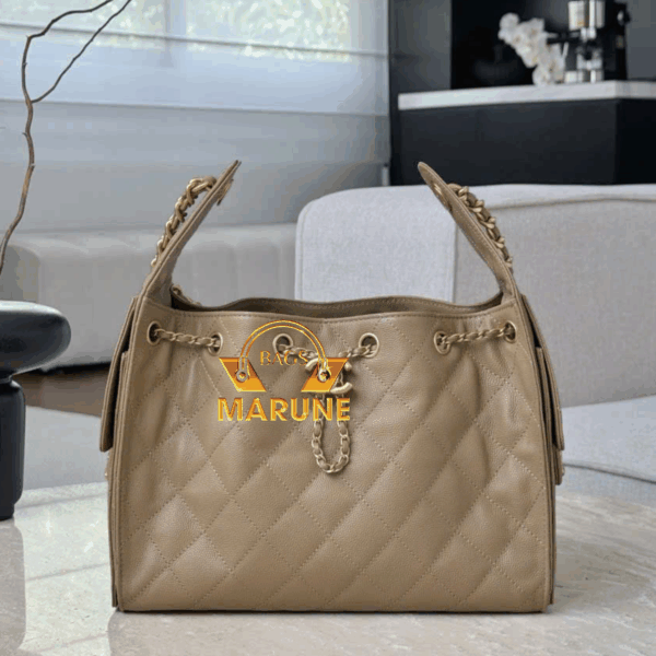 Túi Xách Nữ Nel C25 Màu Nâu Kem Small Handbag Da Calfskin & Gold.