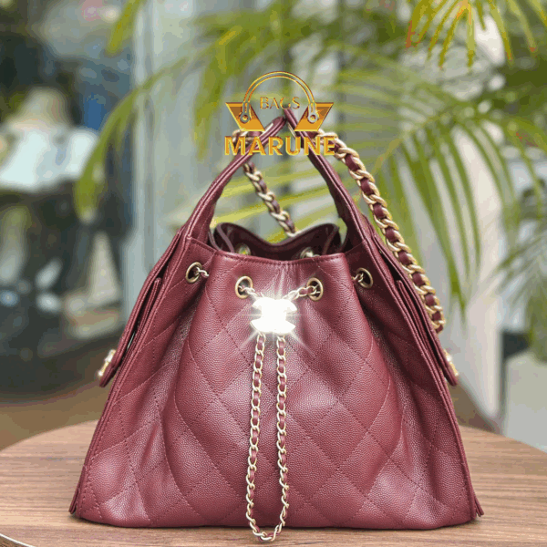 Túi Xách Nữ Nel C25 Màu  Đỏ Burgundy Small Handbag Da Calfskin & Gold.